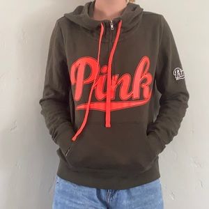 Olive green and hot orange PINK hoodie